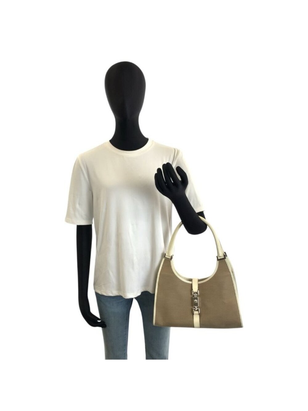 Gucci Jackie Beige Ivory Canvas Leather Tote Bag - Picture 7 of 9